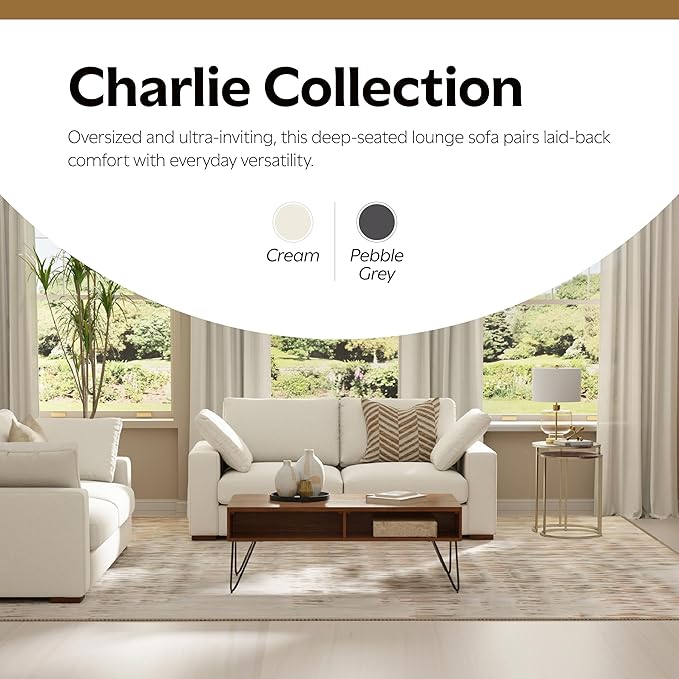 SIMPLIHOME Charlie Sofa in 100% Recycled Polyester Tightly Woven Performance Fabric, Cream, 78-inches Wide, Handcrafted Contemporary Style Loveseat Sofa or Couch for Living Room