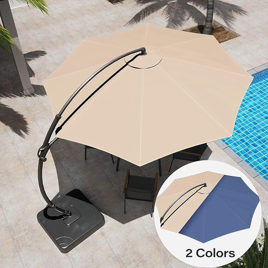 LAUSAINT HOME Outdoor Patio Umbrella with Base included, Deluxe Curvy Cantilever Umbrella Heavy Duty Offset Hanging Umbrella