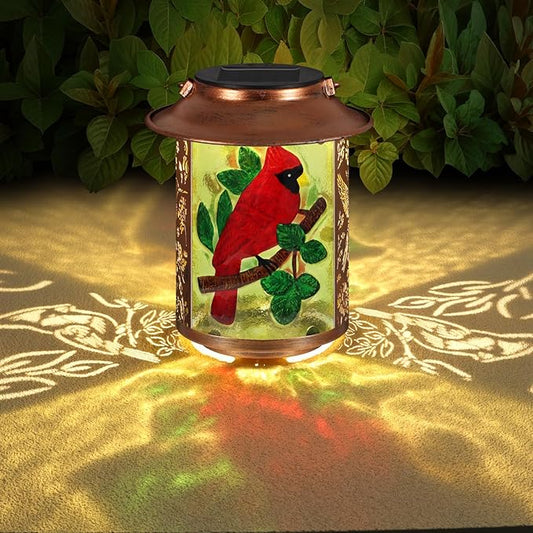 Cardinal Solar Lanterns Outdoor Waterproof,Birthday Gifts for Women Mom Grandma Garden Decor,Hanging Solar Lights Wall Mount Decorations for Yard,Front Porch,Patio,Lawn Pathway Landscape