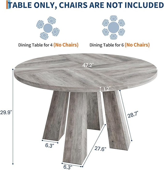 IDEALHOUSE 47" Round Dining Table for 4-6, Wood Kitchen Table with Sturdy Base, Farmhouse Circle Dinner Table for Dining Room, Living Room, 4 Strong Legs, Grey