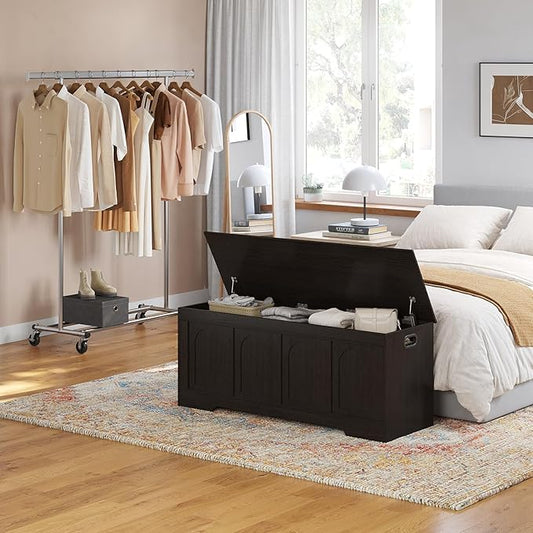 DINZI LVJ Storage Chest, 50” Extra Large Storage Bench with 2 Safety Hinges, Wooden Toy Box with Flip-Top, Large Trunk for Living Room, Playroom, Easy Assembly, Espresso