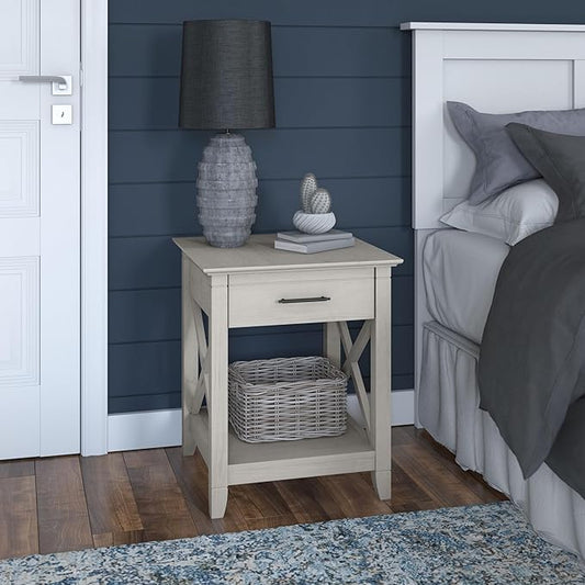 Bush Home Key West Nightstand with Drawer in Linen White Oak