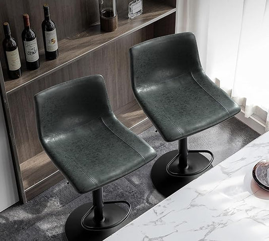 Finnhomy Bar Stools Set of 2 Counter Height, Swivel Barstools with Footrest and L Shape Back, Height Adjustable Modern Bar Chairs, Vintage Leather, Retro Black