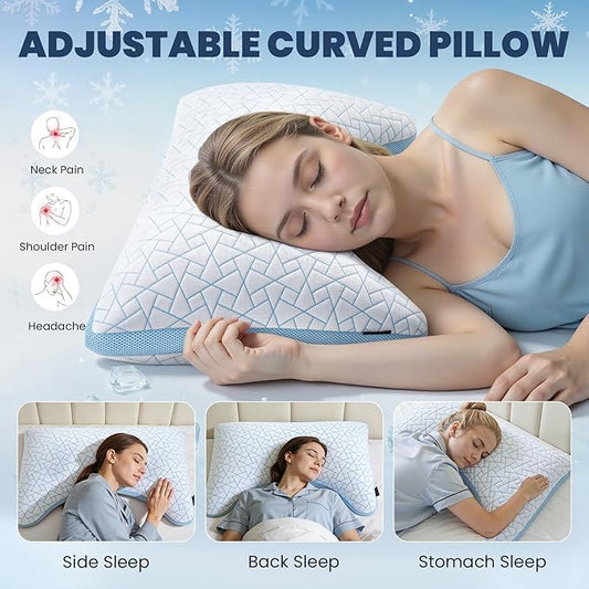 A-Pce Adjustable Pillow, Queen Size Set of 2 Bed Pillows for Sleeping, Luxury Shredded Memory Foam Pillows, Cooling Pillow for Side, Back, Stomach Sleepers, Firm Pillow for Hot Sleepers Neck Support