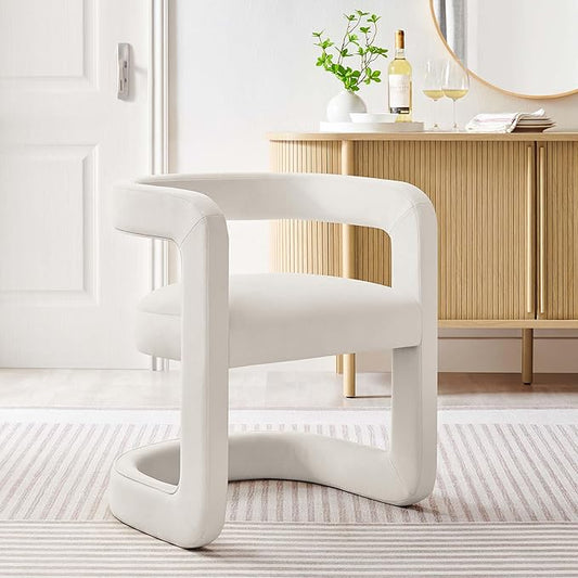 Modway Winslow Stain-Resistant Performance Velvet Dining Chair in Alabaster - Open Back Barrel Armchair - Upholstered Dining Chair - Cozy Reading Chair or Velvet Vanity Chair