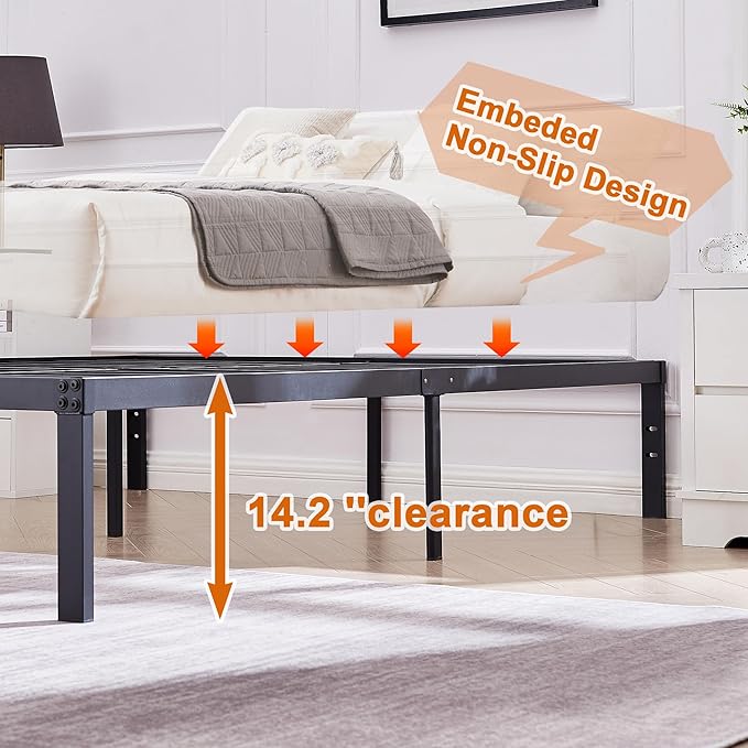 VECELO 14.2" Full Size Bed Frame Metal Platform/Mattress Foundation/No Box Spring Needed