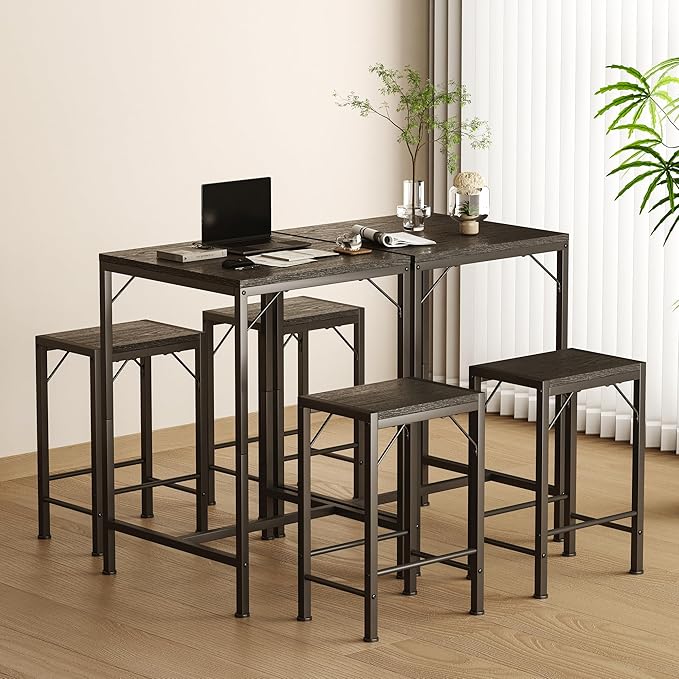 Homeiju Bar Table and Chairs Set, Square Bar Table with 2 Stools, Space-Saving Dining Pub Set for 2, Perfect for Kitchen, Breakfast Nook, Living Room & Small Spaces