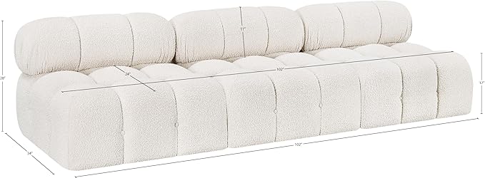 Meridian Furniture 611Cream-S102B Ames Collection Modern | Contemporary Modular Sofa with Rich Cream Boucle Fabric, Modular to Create Infinite Configurations, 102" W x 34" D x 28" H, Cream