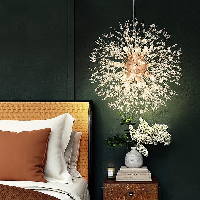 SineRise Modern Crystal Chandeliers Firework, Crystal Light Fixture, Dandelion Chandelier (12-Light, Gold) for Foyer Hallway Entryway Kitchen Bedroom