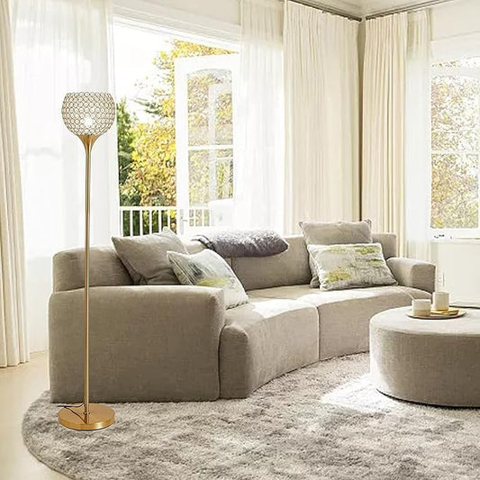 Spherical Crystal Floor Lamp, Gold 8.7 in Shade Elegant Standing Light with Crystal lamp Shade, Modern 61 in Tall Pole Lighting for Living Room, Bedroom, Office, E26 Base, LED Bulb Included
