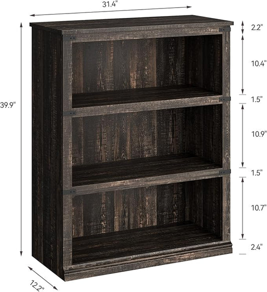 GAOMON 3 Tier Bookcase, Farmhouse Book Shelf with Storage Open Display Bookshelves, 40" Low Book Case Wooden 3 Shelf Bookcase Home Decor Furniture for Home Office, Living Room, Bed Room - Oak