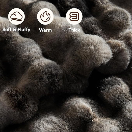 Faux Fur Throw Blanket, 1000GSM Fluffy Soft Bubble Blanket for Couch Bed, Cozy Plush Warm and Thick Blanket, Fuzzy Rabbit Throw for Living Room Bedroom 80''*90'' Tie-dye Grey