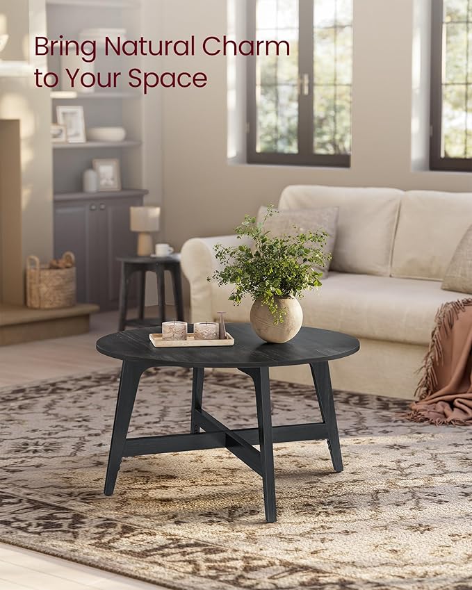 VASAGLE MAEZO Collection - Round Coffee Table, 31.5-Inch Center Table, Tapered Legs, Curved Transitions, Easy to Assemble, for Living Room, Charcoal Gray ULCT251BA01S