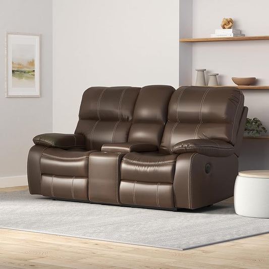 Zoey Chocolate Brown Power Loveseat with Dual Recliners, Hidden Storage, and USB Charging Station