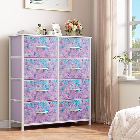 YITAHOME Fabric Dresser Drawer, Tall Storage Dresser with 8 Drawers, Chest of Drawers, Storage Drawer Organizer for Closet, Living Room, Closets (Tie-dye Purple)