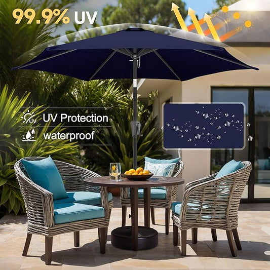 FLAME&SHADE 7.5ft Patio Umbrella - Outdoor Umbrella with Push Button Tilt and Crank for UV Protection, Table Market Umbrella for Garden, Deck, Backyard, Pool and Beach(Navy Blue)