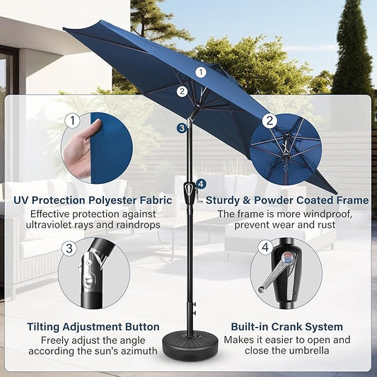 Simple Deluxe 2Pack 7.5ft Patio Umbrella Outdoor Table Market Yard Umbrella with Push Button Tilt/Crank, 6 Sturdy Ribs for Garden, Deck, Backyard, Pool, Blue