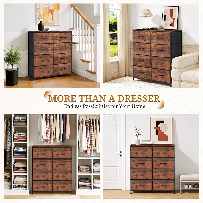 8-Drawer Fabric Dresser, Chest of Drawers Clothes Cabinet for Closet & Bedroom, Storage Organizer with Steel Frame for Entryway, Dorm, Living Room, Brown