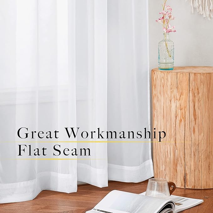 NICETOWN 90 inch Sheer Curtains for Living Room, Rod Pocket Elegant Voile Sheer Light Filtering Curtains Window Treatment for Doorway/Living Room, White, 1 Pair, W54 x L90