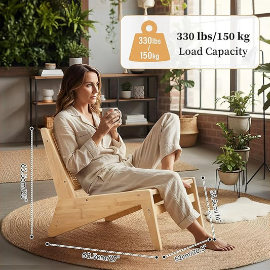 Rattan Chair 2Pcs, Mid Century Modern Accent Chair, Leisurely Reading Chair for Living Room(Wood)