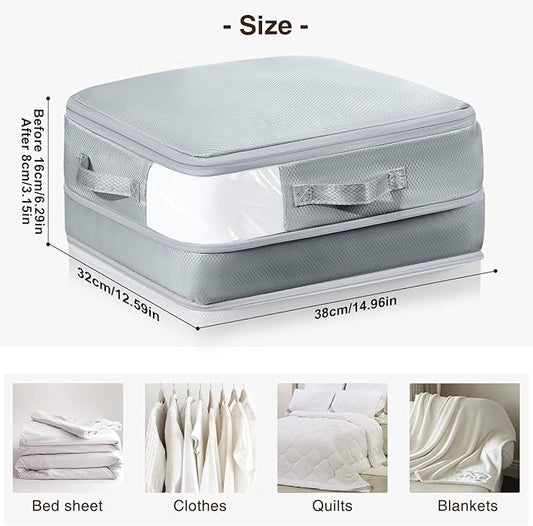 DIMJ Compression Storage Bags 8 Pack, 19L Clothes Storage Organizer for Blanket, Sweater, Closet, Sheet Storage Organizer Compression Packing Cubes for Sheet Bedding Toys Storage with Zipper(Gray)