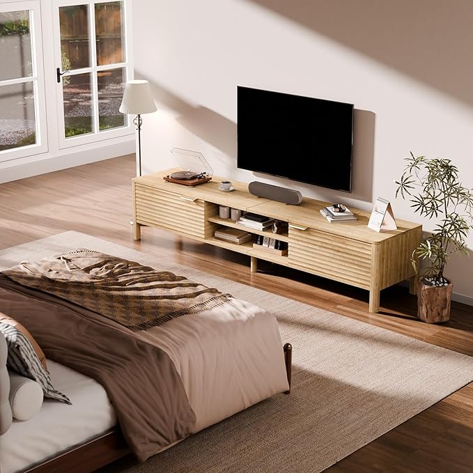TV Stand for Living Room - up to 80 Inch TVs Mid Century Modern Entertainment Center with Storage and Adjustable Shelves, Media Console Table Oak 71"