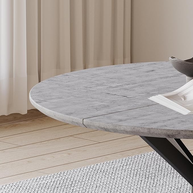 ALBAD 46.4" Round Dining Table, Mid Century Modern Round Dining Room Table for 4-6 with Metal Legs, Easy Assembly Coffee Table, Space-Saving Design for Kitchen and Dining Room