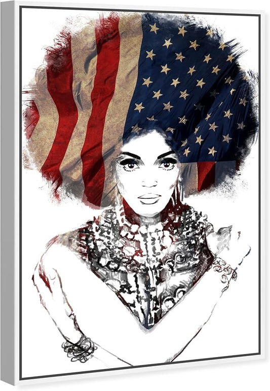 The Oliver Gal Artist Co. People Framed Wall Art Canvas Prints 'New American Woman' Portraits Home Décor, 24" x 36", White, Black