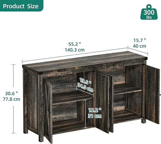 YITAHOME Farmhouse Sideboard Buffet Cabinet with Storage, 55'' Large Kitchen Storage Cabinet, Coffee Bar Cabinets with Adjustable Shelf for Kitchen, Living Room, Dark Oak