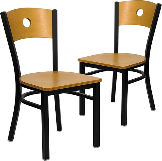 Flash Furniture 2 Pk. HERCULES Series Black Circle Back Metal Restaurant Chair - Natural Wood Back & Seat