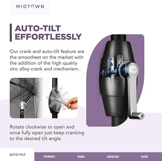 Midtown Umbrellas - 10-Year-No-Fade 6 Ft Patio Umbrella with Terylast Fabric, Auto-Tilt Aluminum Frame and 8 Reinforced Ribs for Deck, Pool, Garden & Beach - Royal Blue Canopy, Black Pole