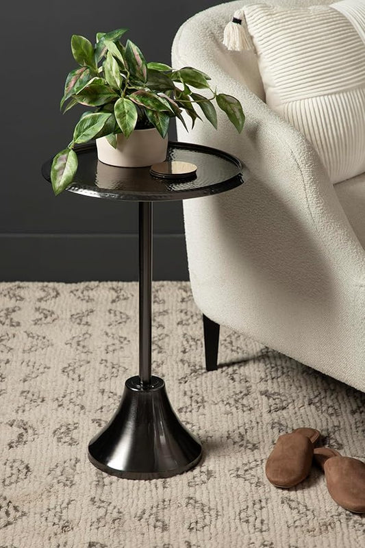 Kate and Laurel Sanzo Modern Pedestal Side Table, 15 x 15 x 24, Gray Gunmetal, Decorative End Table with Hammered Tabletop for Use as a Bedroom Nightstand or Living Room Accent Table