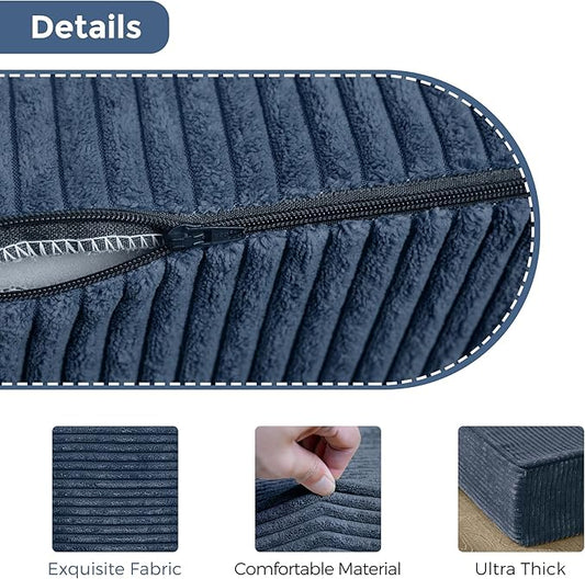 BYBYME Tri-Folding Corduroy Mattress, 6 Inch Gel Folding Mattress Topper, Foldable Soft Guest Bed Camping Pad, Washable Cover (Bluestone, Queen)