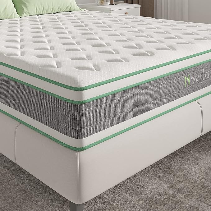Novilla King Size Mattress, 10 Inch Hybrid Mattress in a Box, Individually Wrapped Pocket Coils Innerspring Mattresses for Motion Isolation, Supportive with Medium Firm Feel, Groove