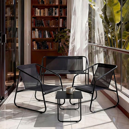 DUMOS 4 Piece Patio Furniture Set,Outdoor Patio Furniture Conversation Set with Table, Patio Sectional Bistro Sets for Lawn, Garden, Balcony, Poolside (Black)
