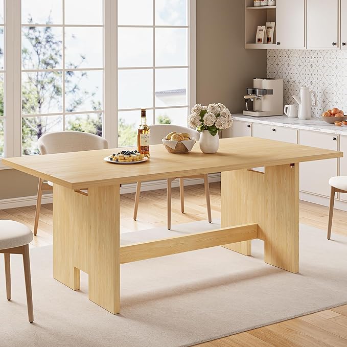 63" Folding Dining Table for 4-6, Modern Dining Room Table with Large Foldable Tabletop, Wood Folding Table with Foldable Legs, Dinner Tables for Kitchen Dining Room (Natural)