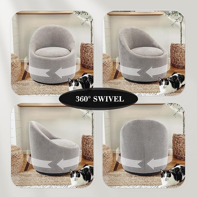 COLAMY Swivel Accent Chair, 360° Swivel Chair with Hidden Storage, Modern Small Barrel Swivel Armchair for Living Room/Bedroom, Light Grey