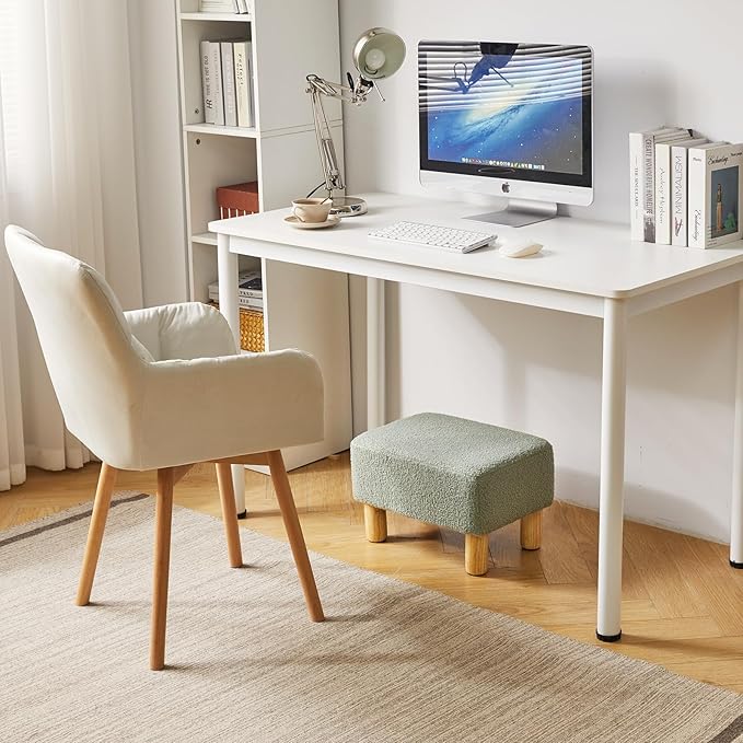 YMYNY Ottoman, Modern Footrest with Soft Padded Seat, Foot Stool with Wood Legs, Small Square Pouf Under Desk for Living Room Bedroom Office 15.74" D×11.41" W×9.84" H Green UHBD030GR