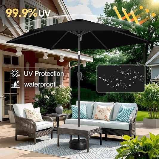 FLAME&SHADE 10ft Patio Umbrella - Outdoor Umbrella with 6 Sturdy Ribs, Push Button Tilt and Crank, UV Protection Table Market Umbrella for Pool, Porch,Garden, Deck, Backyard(Black)