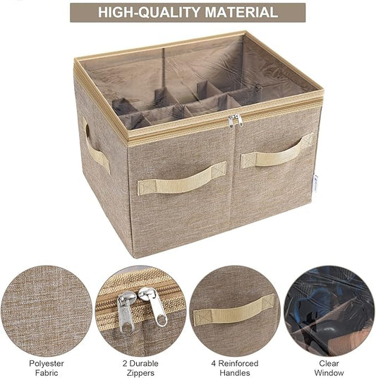 Moteph Shoe Organizer for Closet - Shoe Storage Organizer for Closet Organization with Clear Cover & Adjustable Dividers, Shoe Rack & Basket - (Light Brown, Medium - 16 Pairs)