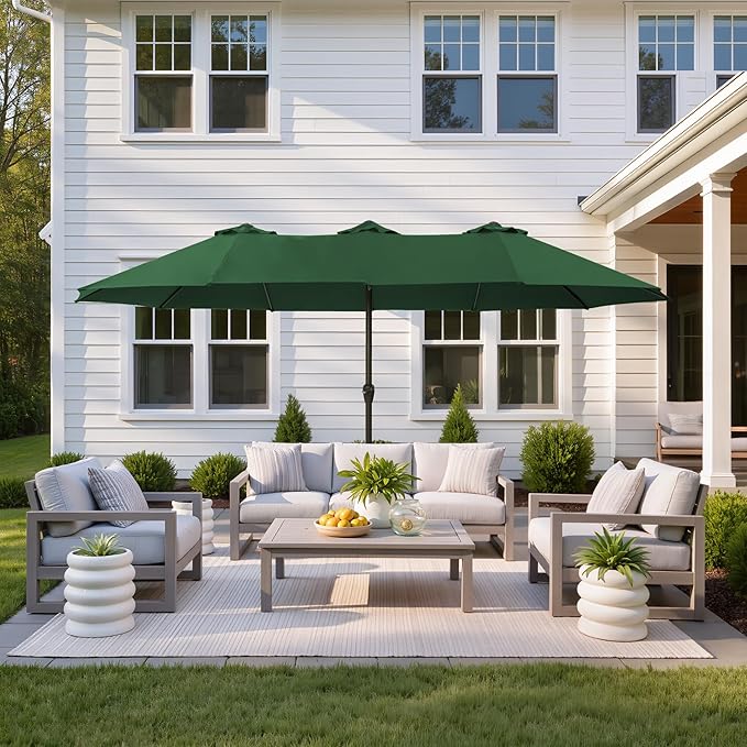 Ayge 15ft Large Outdoor Patio Umbrella with Table & Base - Double-Layer UV Resistant Fabric, Easy Crank Handle for Pool, Garden & Lawn