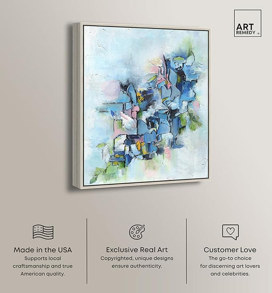 Art Remedy Poesy Canvas Modern Blue Abstract Wall Art, Silver Frame, 20" x 24"