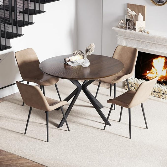 ALBAD 46.4" Round Dining Table, Mid Century Modern Round Dining Room Table for 4-6 with Metal Legs, Easy Assembly Coffee Table, Space-Saving Design for Kitchen and Dining Room