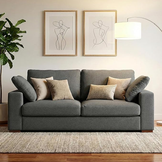 SIMPLIHOME Charlie Sofa in 100% Recycled Polyester Tightly Woven Performance Fabric, Pebble Grey, 78-inches Wide, Handcrafted Contemporary Style Loveseat Sofa or Couch for Living Room
