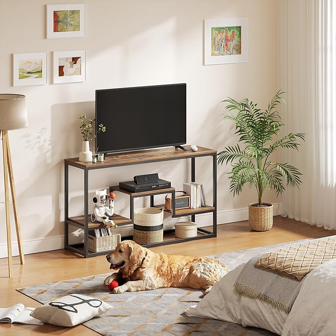 YOUDENOVA TV Stand for TVs up to 65 Inch, TV Console Table with 3-Tier Open Storage Shelves, Modern Industrial Entertainment Center for Living Room, Bedroom, Rustic Brown