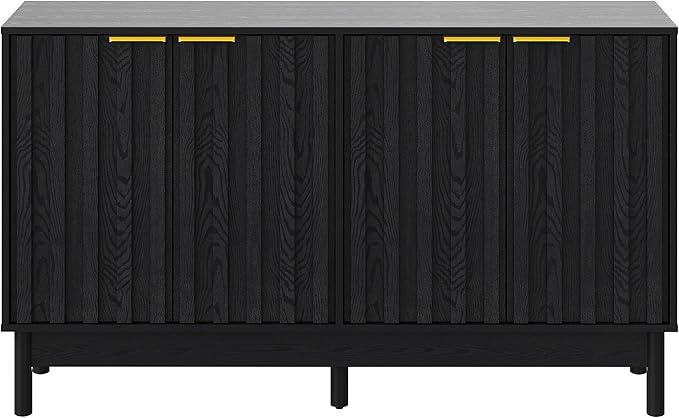 RoyalCraft 55'' Buffet Cabinet with Storage, Fluted Sideboard with Doors and Adjustable Shelves, Wood Credenzas Console Table for Kitchen, Dining Room, Living Room, Black