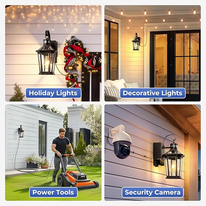 Gleamz Motion Sensor Outdoor Wall Light with GFCI Outlet, Oil-Rubbed Bronze Dusk to Dawn Outdoor Wall Lights Lantern, Exterior Lighting Fixtures for Garage Entrance, 5-Modes, Adjustable Sensitivity