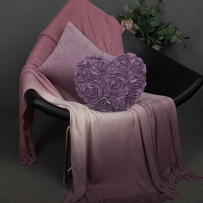 JWH Heart Flower Throw Pillow Covers Decorative Floral Shaped Accent Cushion Soft Pillowcase for Sofa Couch Living Room Bed Chair 14x16 Inches Purple Lilac