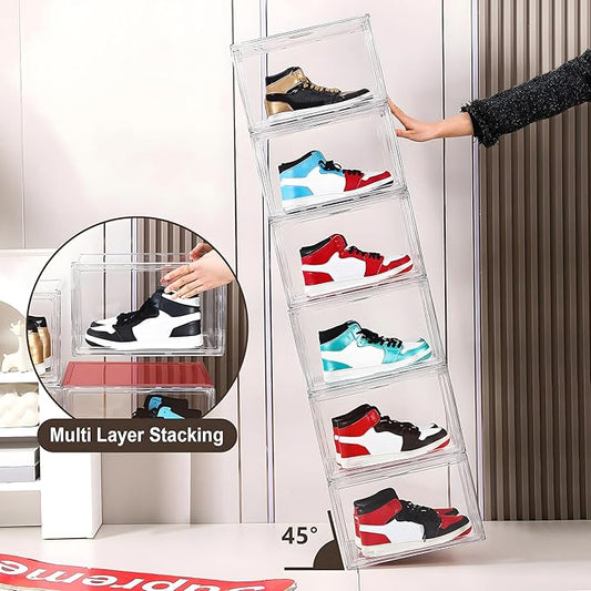 MMBABY 12 Pack Acrylic Clear Shoe Boxes Side Open Clear Plastic Stackable Sneaker Storage For Sneakerhead.Fits US Size 15
