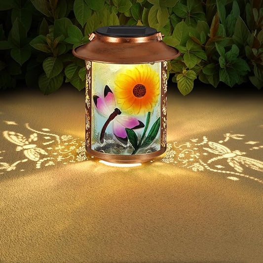Dragonfly Solar Lanterns Outdoor Waterproof,Birthday Gifts for Women Mom Grandma Garden Decor,Hanging Solar Lights Wall Mount Decorations for Yard,Front Porch,Patio,Lawn Pathway Landscape